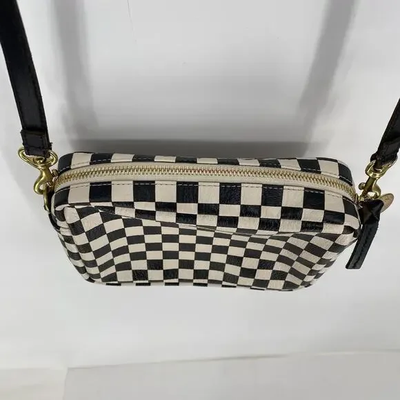 Clare V. Midi Sac Bag Checkered Crossbody Bag Purse Small Black and White - Picture 7 of 12